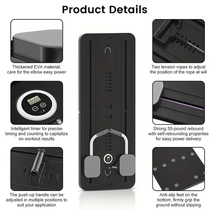 | AB Core Trainer with Timer | Foldable Pilates Bodyboard with Resistance Rope, Automatic Rebound, and Elbow Support | Home Workout