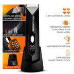 Trimfinity 7000 Body Trimmer for Men- Safest Body & Private Part Trimmer - Pubic Hair Groomer, Underarm - Waterproof, Ceramic Blades, Rechargeable with Wireless Fast Charging,Black