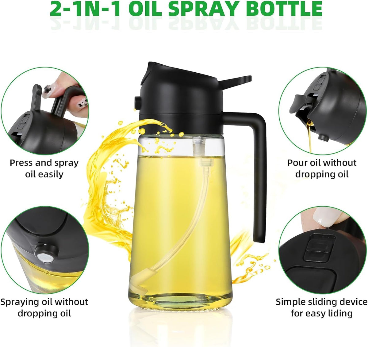 Slyford 500ml 2 in 1 Olive Oil Sprayer and Oil Dispenser Bottle for Kitchen, Glass Oil