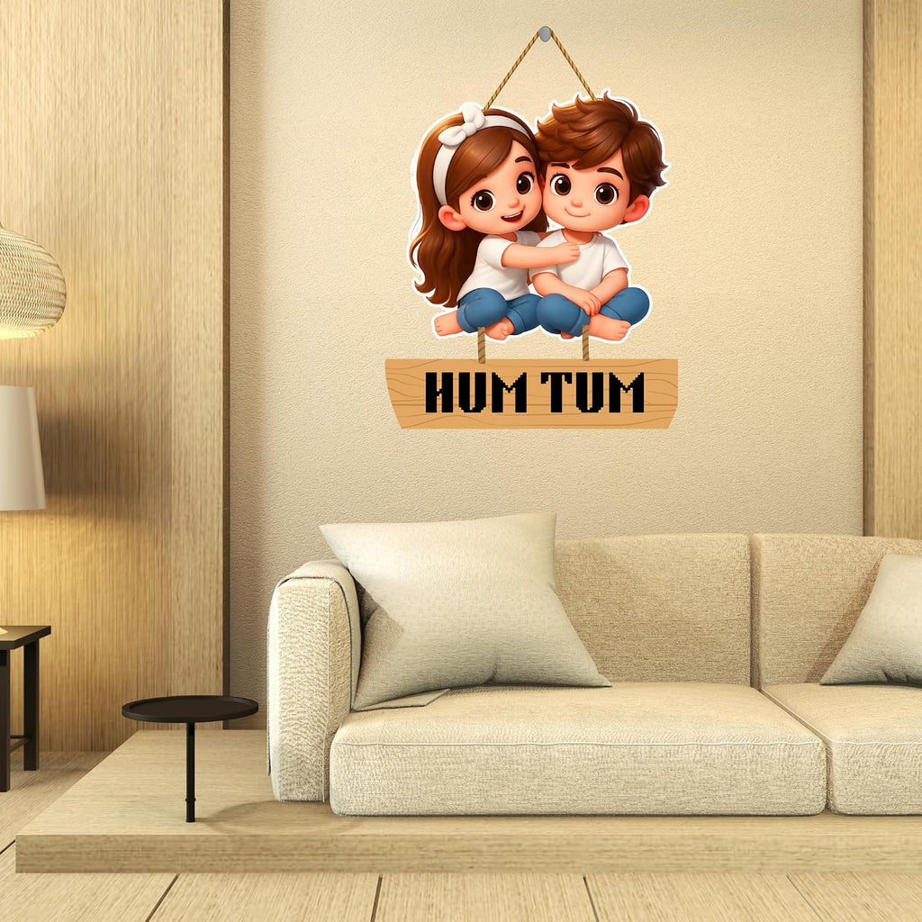 "Hum Tum Couple Wall Hanging | Cute Cartoon Couple MDF Wall Decor