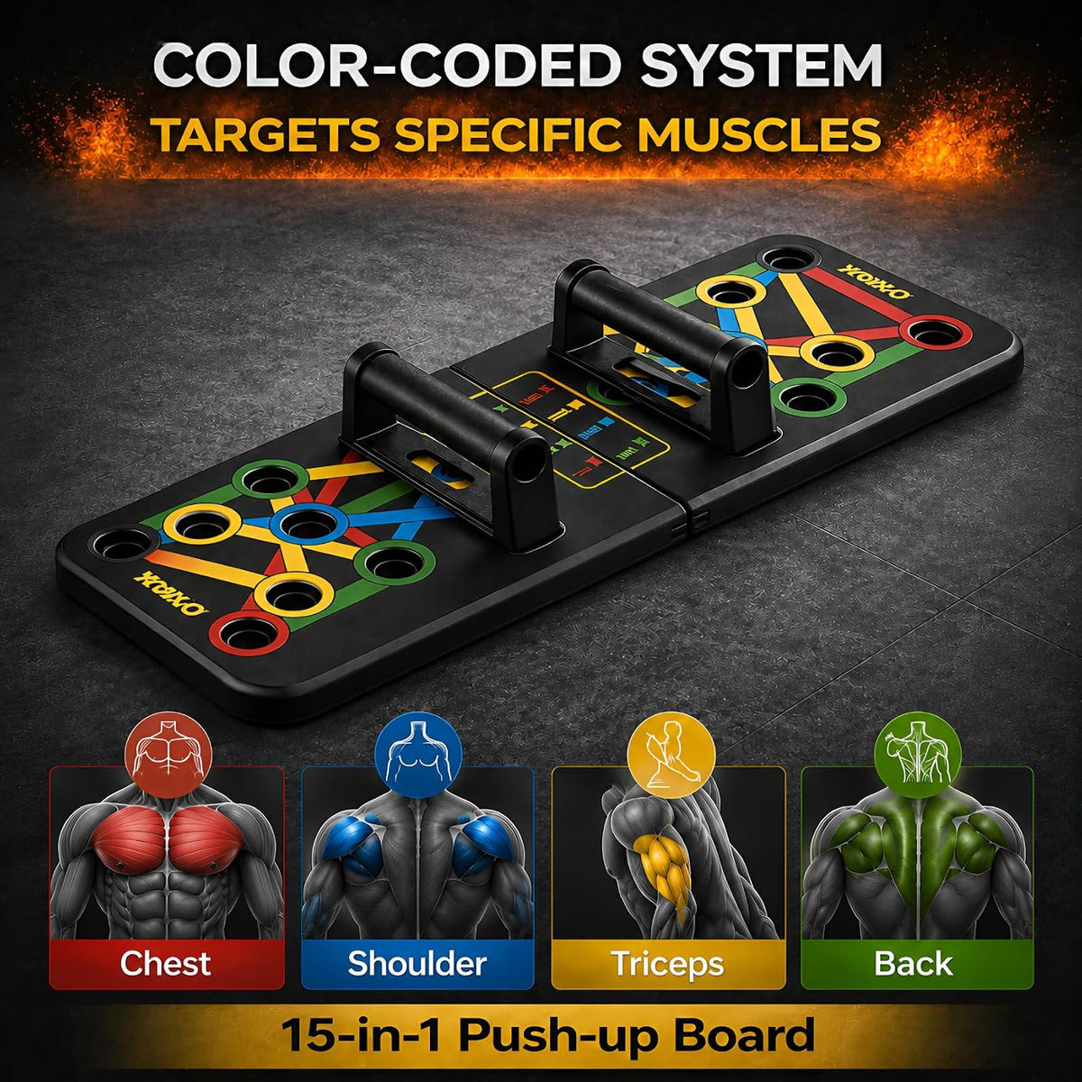 Premium Foldable Push-Up Board 15 in 1 with Color-Coded Muscle Targets – Portable Fitness Training System for Chest,