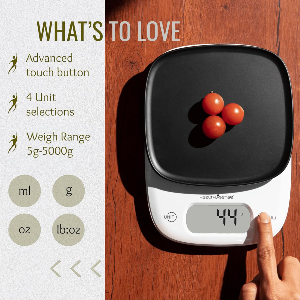 HealthSense Weight Machine for Kitchen, Kitchen Food Weighing Scale for Health, Fitness, Home Baking & Cooking with Bright LCD,